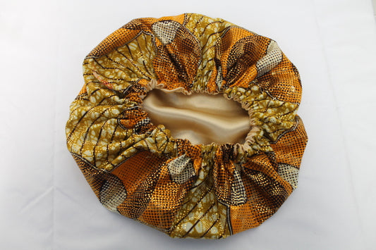 Gold Shimmering African Print Satin Bonnet